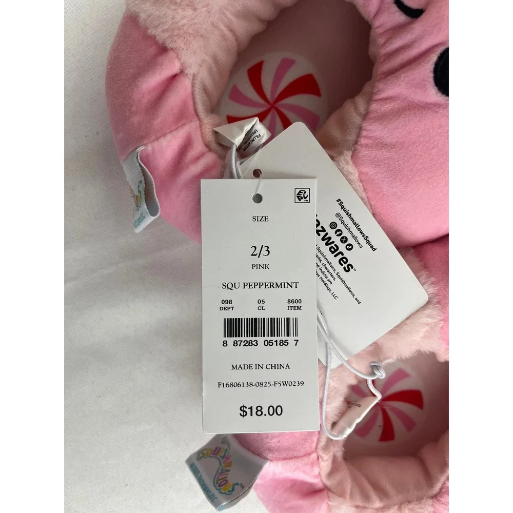 Squishmallows Squishwares Peppermint Hot Cocoa Pink Plush Slippers Kids Size 2/3